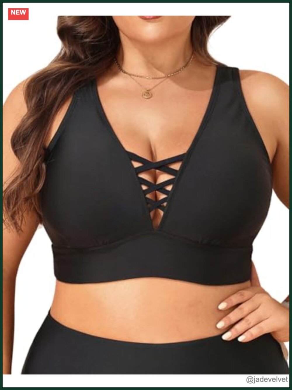 Plus Size Bikini Top Only - Womens Swim Bra Lace Up V Neck Bathing Suit Top for